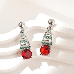 Платина Латунные микро проложить серьги стержня кубического циркония, стойки покрытие, долговечный, без свинца и без кадмия, плоско-круглые, платина, 26x7.5 мм