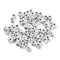 Letter A Непрозрачные акриловые бусины, Эмаль стиле, куб с письмом, буква a, 4.5x4.5x4.5 мм, отверстие : 2 мм, 5500 шт / 500 г