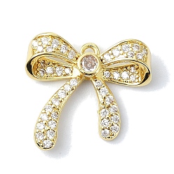 Настоящее золото 18K Подвески из кубического циркония с покрытием из латуни, бантом, долговечный, без свинца и без кадмия, реальный 18 k позолоченный, 16.5x18x5 мм, отверстие : 1.2 мм