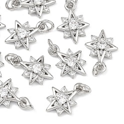 Plaqué Platine Véritable Breloques en laiton et zircon cubique transparent Shegrace, charmes étoiles, sans cadmium et sans plomb et sans nickel, Platine plaqué, 12.5x9x3mm, Trou: 2.5mm