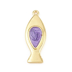 Purple Brass Pendants, Fish Charms, with Enamel, Cadmium Free & Lead Free, Rack Plating, Long-Lasting Plated, Real 18K Gold Plated, Purple, 28x10x3mm, Hole: 1.5mm