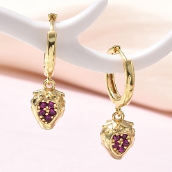 Клубника Латунные кубических серьги циркония обруч, без свинца и без кадмия, реальный 18 k позолоченный, клубника, 26x8 мм
