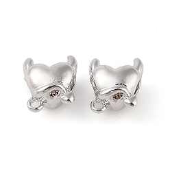 Real Platinum Plated Brass Pendants, Cadmium Free & Nickel Free & Lead Free, Heart, Real Platinum Plated, 10.5x9.8x8mm, Hole: 3mm
