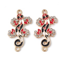 Mixed Color Alloy Enamel Connector Charms, Lizard Links with Crystal Rhinestone, Light Gold, Cadmium Free & Nickel Free & Lead Free, Mixed Color, 30x16x2mm, Hole: 1.6mm