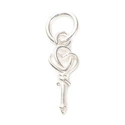 Серебро S925 подвески-ключи в форме сердца из стерлингового серебра, с кольцами для прыжков, серебряные, 14x5x2 мм, отверстие : 3.5 мм
