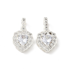 Прозрачный Латунные микро проложить кубического циркония подвески, сердце прелести, серебряные, прозрачные, 19.5x11.5x6 мм, отверстие : 5x3.5 мм