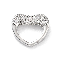 Platinum Rack Plated Brass Pendants, with Cubic Zirconia, Long-Lasting Plated, Lead Free & Cadmium Free, Heart, Platinum, 9.5x10.7x3mm, Hole: 1.8mm