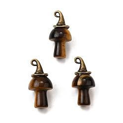 Тигровый глаз Подвески из натурального тигрового глаза в виде гриба, с ведьминой шляпой из сплава, античная бронза, 31~31.5x15~15.5 мм, отверстие : 1.5x2 мм