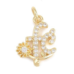 Настоящее золото 18K Латунные микропаве прозрачные подвески с фианитом, без кадмия и без свинца, цветок с феей, талисманы веры, реальный 18 k позолоченный, 16x12.5x2 мм, отверстие : 3 мм