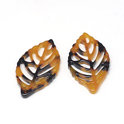 Goldenrod Cellulose Acetate(Resin) Pendants, Leaf, Goldenrod, 38.5x22x2.5mm, Hole: 1.5mm