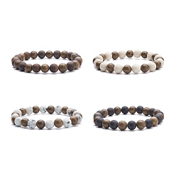 Mixed Stone Natural Wenge Wood & Gemstone Round Beaded Stretch Bracelet, Yoga Jewelry for Women, Inner Diameter: 2-1/4 inch(5.6cm)