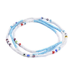 Farbig Sommerschmuck Taillenperle, Körperkette, Samen Perlen Bauchkette, Bikini Schmuck für Frau Mädchen, mit bösen Augen Lampwork, Farbig, 33.46 Zoll (85 cm)