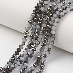 Светлый Стально-синий Стеклянные бусины с гальваническим покрытием , имитация нефрита, наполовину черный покрытием, граненые, рондель, светло-стальной синий, 3x2 мм, отверстие : 0.8 мм, около 165~169 шт / нитка, 15~16 дюйм (38~40 см)