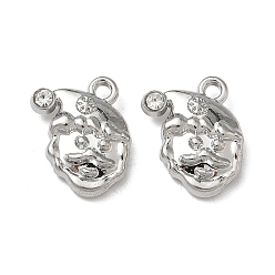 Santa Claus Рождественские подвески из сплава с кристаллами и стразами, без свинца и без кадмия, платина, Дед Мороз, 14x11.5x3.5 мм, отверстие : 1.5 мм