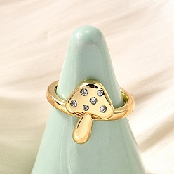 Настоящее золото 16K Латунные микропаве прозрачные кубические цирконии регулируемые открытые манжеты кольца для женщин, без кадмия и без свинца, гриб, реальный 16 k позолоченный, регулируемый; 16.5x11.5мм