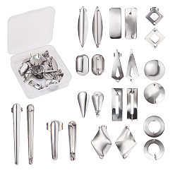 Stainless Steel Color 304 Stainless Steel Stud Earring Findings, with Loop, Ear Nuts/Earring Backs, Mixed Shapes, Stainless Steel Color, 7.4x7.3x2.5cm, 24pcs/box