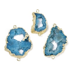 Небесно-голубой Окрашенные натуральные друзы агата звенья, с латунной окантовкой, золотые, голубой, 36.5~79x21~44x6.5~9 мм, отверстие : 2.5 мм