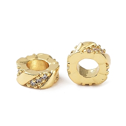 Real 18K Gold Plated Brass Micro Pave Cubic Zirconia Beads, Flat Round, Real 18K Gold Plated, 7.5x3mm, Hole: 3.5mm