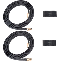 Черный Плоский шнурок из искусственной кожи для сумки-ведра, со сплавочной фурнитурой, золотые, чёрные, 1000x7x3~8 мм