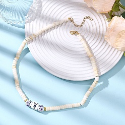 Античный Белый Ожерелья из бисера ручной работы из печатного фарфора круглой формы и окрашенной синтетической бирюзы, с 304 концевыми цепями из нержавеющей стали, золотые, старинный белый, 15.83 дюйм (40.2 см)