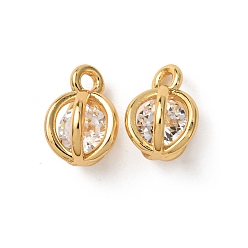 Прозрачный Латунные микро проложить кубического циркония прелести, реальный 18 k позолоченный, круглые подвески, прозрачные, 8.5x6 мм, отверстие : 1.4 мм