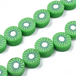 Lime green Handgemachte Polymer-Lehm-Korn-Stränge, Kiwischeibe, lime green, 9~10x4~5 mm, Bohrung: 1.6 mm, ca. 38~40 Stk. / Strang, 13.98 Zoll ~ 14.96 Zoll (35.5~38 cm)
