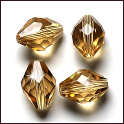 Золотистый Имитация Австрийские кристаллические шарики, класс AAA, к 9 стекло, граненые, двухконусные, золотые, 6x9.5 мм, отверстие : 0.7~0.9 мм