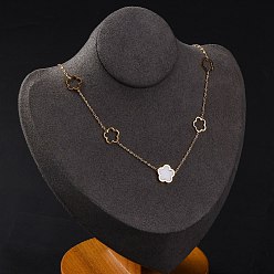 Белый Ионное покрытие (ip) 304 ожерелья с цветочным кулоном из нержавеющей стали и пластика для женщин, реальный 18 k позолоченный, белые, 16.61 дюйм (42.2 см)