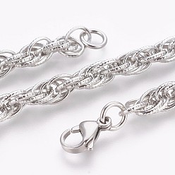 Stainless Steel Color 304 Stainless Steel Rope Chain Bracelets, with Lobster Claw Clasps, Stainless Steel Color, 8-3/8 inch(21.1cm), 6mm