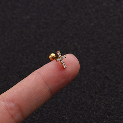 Золотой 316l серьги-клеверы из хирургической нержавеющей стали с микропаве из прозрачного кубического циркония, золотые, 6 мм, штифты : 1.2 мм