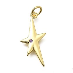 Настоящее золото 18K Латунные микро проложить кубического циркония подвески, звезды прелести, долговечный, без свинца и без кадмия, стойки покрытие, с целью перехода в кольце, реальный 18 k позолоченный, 23x11x2 мм, отверстие : 3.6 мм