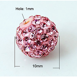Light Rose Pave Disco Ball Beads, Polymer Clay Rhinestone Beads, Grade A, Light Rose, PP13(1.9~2mm), 10mm, Hole: 1mm