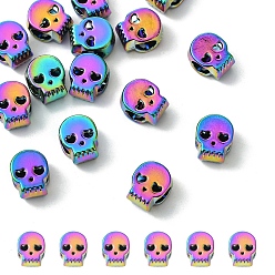 Rainbow Color 15шт. стеллаж, гальваническое покрытие, европейские бусины, череп, бусины с большим отверстием, без кадмия, без никеля и без свинца, Радуга цветов, 10.5x8.5x6.5 мм, отверстие : 4.5 мм, 15 шт / комплект