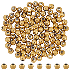 Echt 18 k vergoldet 100Stk. 304 Edelstahlperlen, Runde, Ionenbeschichtung (ip), Cadmiumfrei und Nickel frei und Bleifrei, echt 18 k vergoldet, 4x3 mm, Bohrung: 1.2 mm