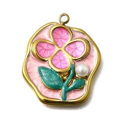 Цветок 304 нержавеющей стальной эмали подвески, с абс пластмассовой имитационной жемчужиной, ионное покрытие (ip), реальный 18 k позолоченный, цветок, 24.5x21x5 мм, отверстие : 1.6 мм