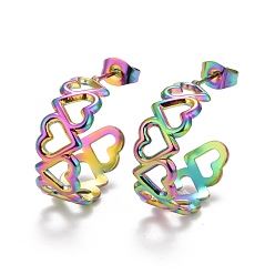 Rainbow Color Ионное покрытие (ip) цвет радуги 304 серьги-гвоздики из нержавеющей стали для женщин, серьги с полым сердцем, Радуга цветов, 21x25x8 мм, штифты : 0.7 мм