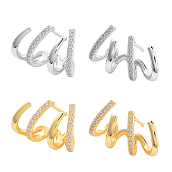 Платиновый & Золотой 2пары 2цвета, покрытие, латунь, клипсы-гвоздики, с четким кубического циркония, без кадмия и без свинца, долговечный, платиной и золотом, 11x17 мм, 1 пара / цвет