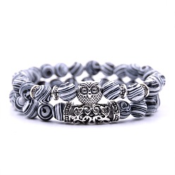 Malachite Synthetic Malachite Stretch Bracelets Set with Alloy Owl Beaded, Gemstone Jewelry for Women, 7-1/2 inch(19cm), 1Pc/style