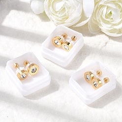 Кристалл 304 плоские круглые серьги-гвоздики из нержавеющей стали, со стразами, золотые, кристалл, 8 мм