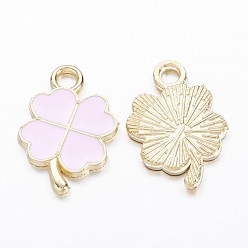 Golden Alloy Enamel Pendants, Clover, Golden, 18x12x1.5mm, Hole: 2mm