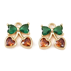 Темно-Оранжевый Латунные микро проложить кубического циркония прелести, без кадмия, без никеля и без свинца, черри прелести, реальный 18 k позолоченный, темно-оранжевый, 9x9x2.5 мм, отверстие : 1.2 мм