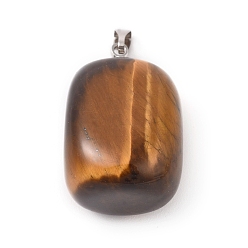Tiger Eye Natural Tiger Eye Pendants, with Platinum Tone Brass Findings, Nuggets, 23~30x13~22x12~20mm, Hole: 5x3mm