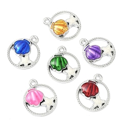 Платина Подвески из морского сплава с эмалью, кольцо с подвесками в форме морской звезды и ракушки, разноцветные, платина, 20.5x17x3.5 мм, отверстие : 1.6 мм