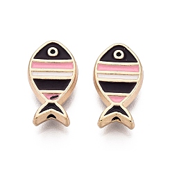 Черный Рейка покрытие сплава эмалевые бусины, рыба, без кадмия и без свинца и без никеля, золотые, чёрные, 16x9x4.5 мм, отверстие : 1.2 мм