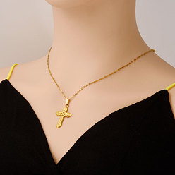 Настоящее золото 18K 304 ожерелья с кулоном в виде креста из нержавеющей стали для женщин, реальный 18 k позолоченный, 17.72 дюйм (45 см)