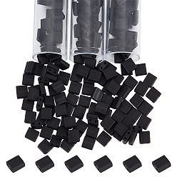 Черный 210~240 шт. Стеклянные бусины, 2-луночное, прямоугольные, чёрные, 5x4.5~5.5x2~2.5 мм, отверстие : 0.5~0.8 мм