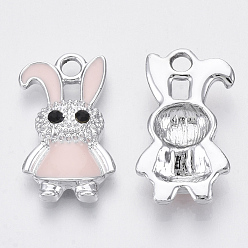 Pink Подвески из сплава , с эмалью, кролик, платина, розовые, 19x11x4 мм, отверстие : 2 мм