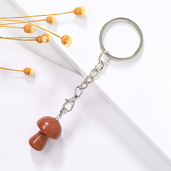 Красный Обсидиан Брелок для ключей с грибами из натурального красного дерева и обсидиана, с железной фурнитурой, 9 см