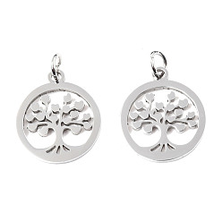 Stainless Steel Color 304 Stainless Steel Pendants, with Unsoldered Jump Rings, Flat Round with Tree of Life, Stainless Steel Color, 17x15x1mm, Jump Ring: 5x1mm, 3mm inner diameter