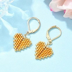 Темно-Оранжевый 304 женские серьги с рычагом из нержавеющей стали, с подвесками в форме сердца из плетеного стекла, золотые, темно-оранжевый, 34x15 мм